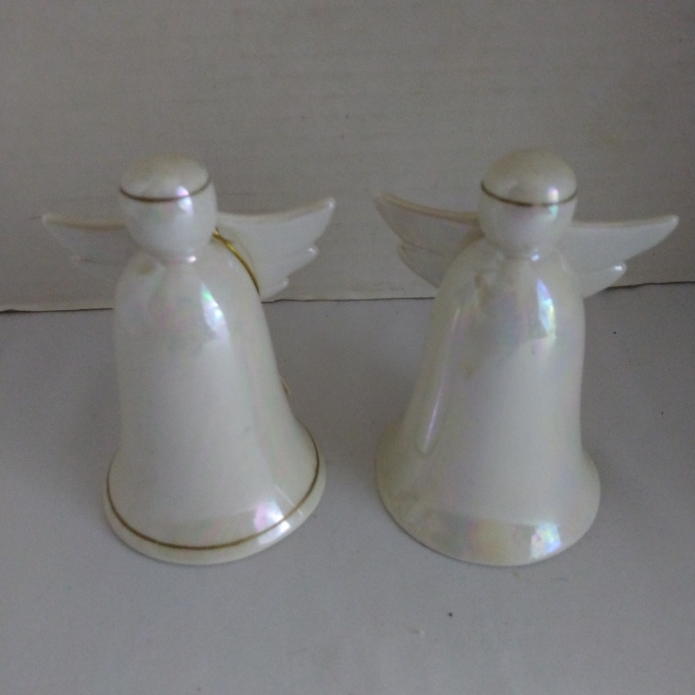 Set of 2 Ceramic Angel R Bell Figures